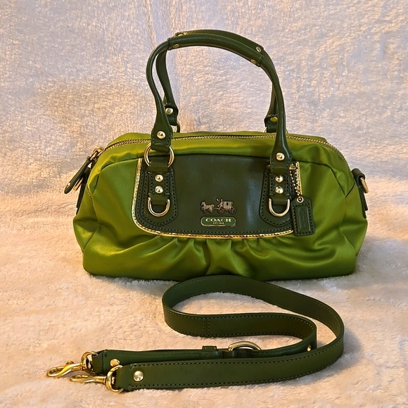 Coach Handbags - EUC RARE Light Green Coach Satin Amanda Satchel  PRICE FIRM